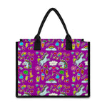Purple Girly Unicorn Pattern Print Canvas Tote Bag