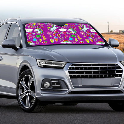 Purple Girly Unicorn Pattern Print Car Windshield Sun Shade