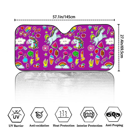 Purple Girly Unicorn Pattern Print Car Windshield Sun Shade