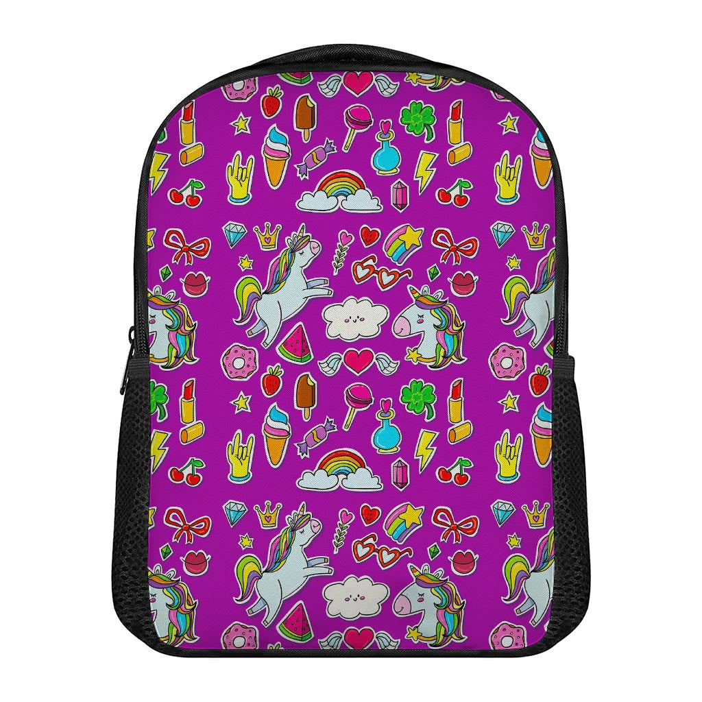 Purple Girly Unicorn Pattern Print Casual Backpack