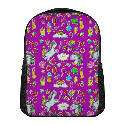Purple Girly Unicorn Pattern Print Casual Backpack