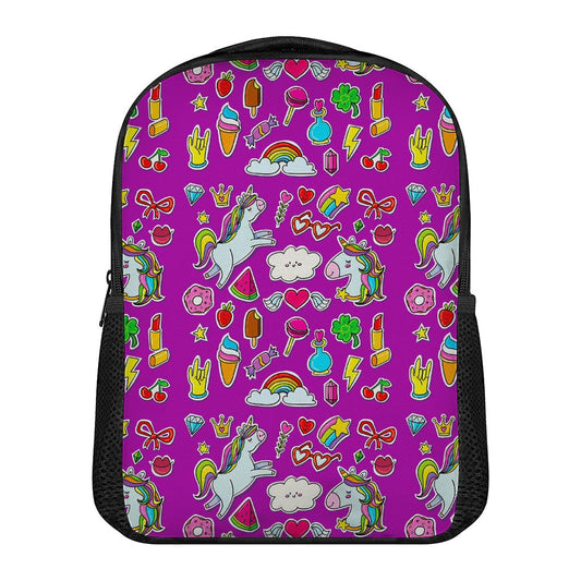 Purple Girly Unicorn Pattern Print Casual Backpack