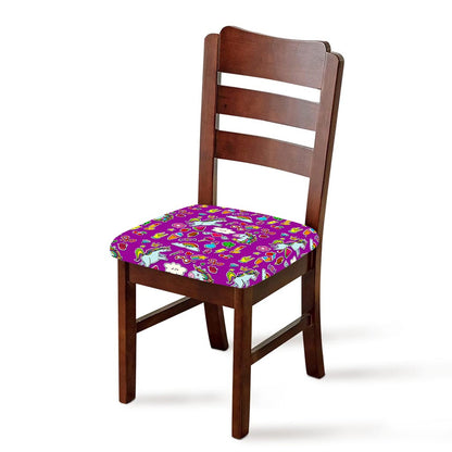 Purple Girly Unicorn Pattern Print Chair Cushion Cover