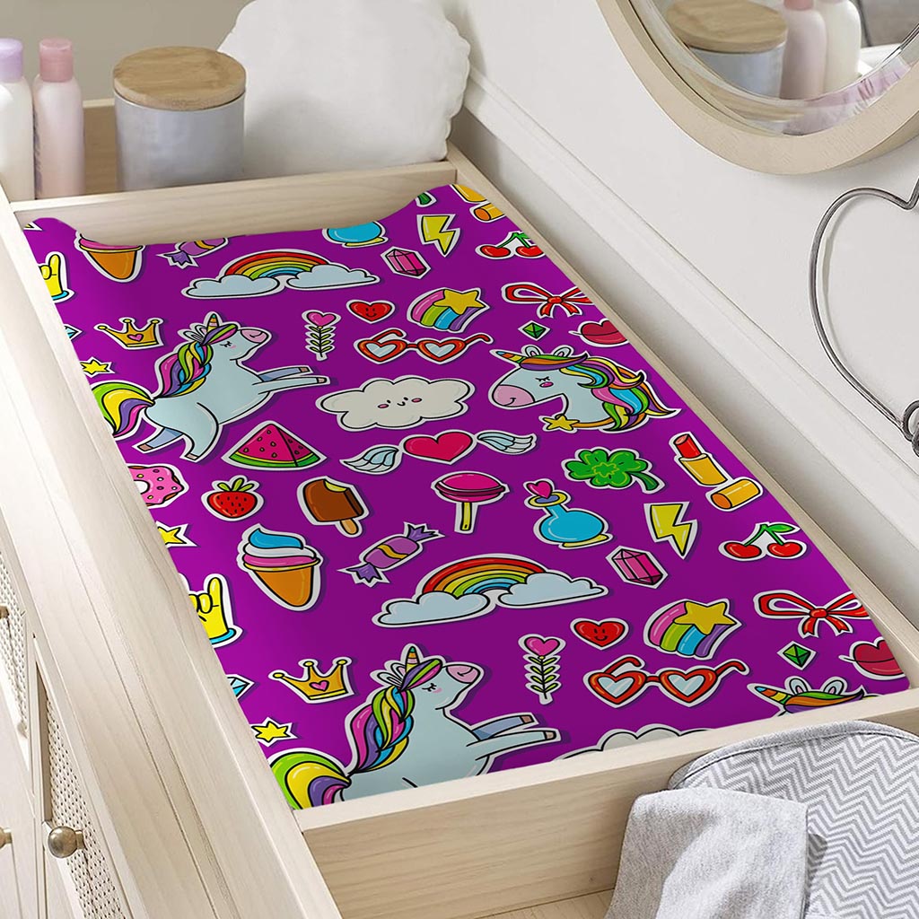 Purple Girly Unicorn Pattern Print Changing Pad Cover