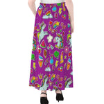 Purple Girly Unicorn Pattern Print Chiffon Maxi Skirt