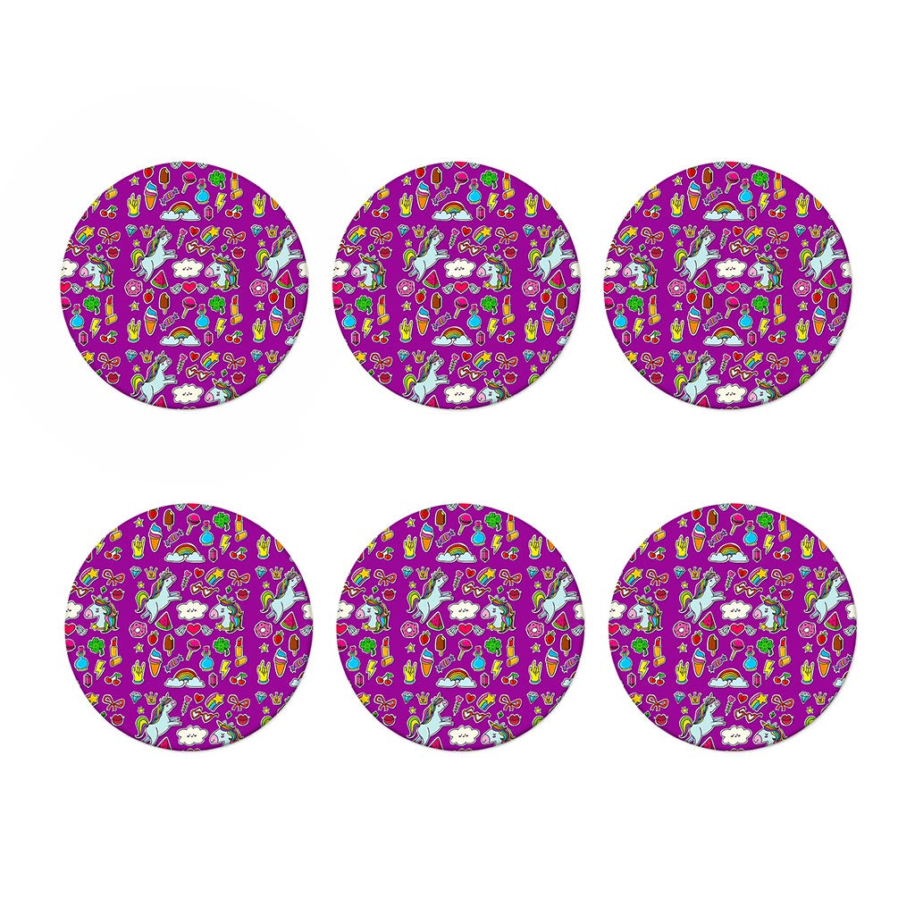 Purple Girly Unicorn Pattern Print Coaster Set