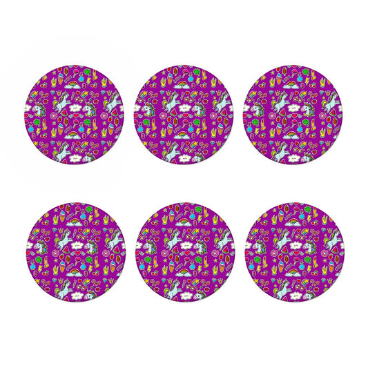 Purple Girly Unicorn Pattern Print Coaster Set