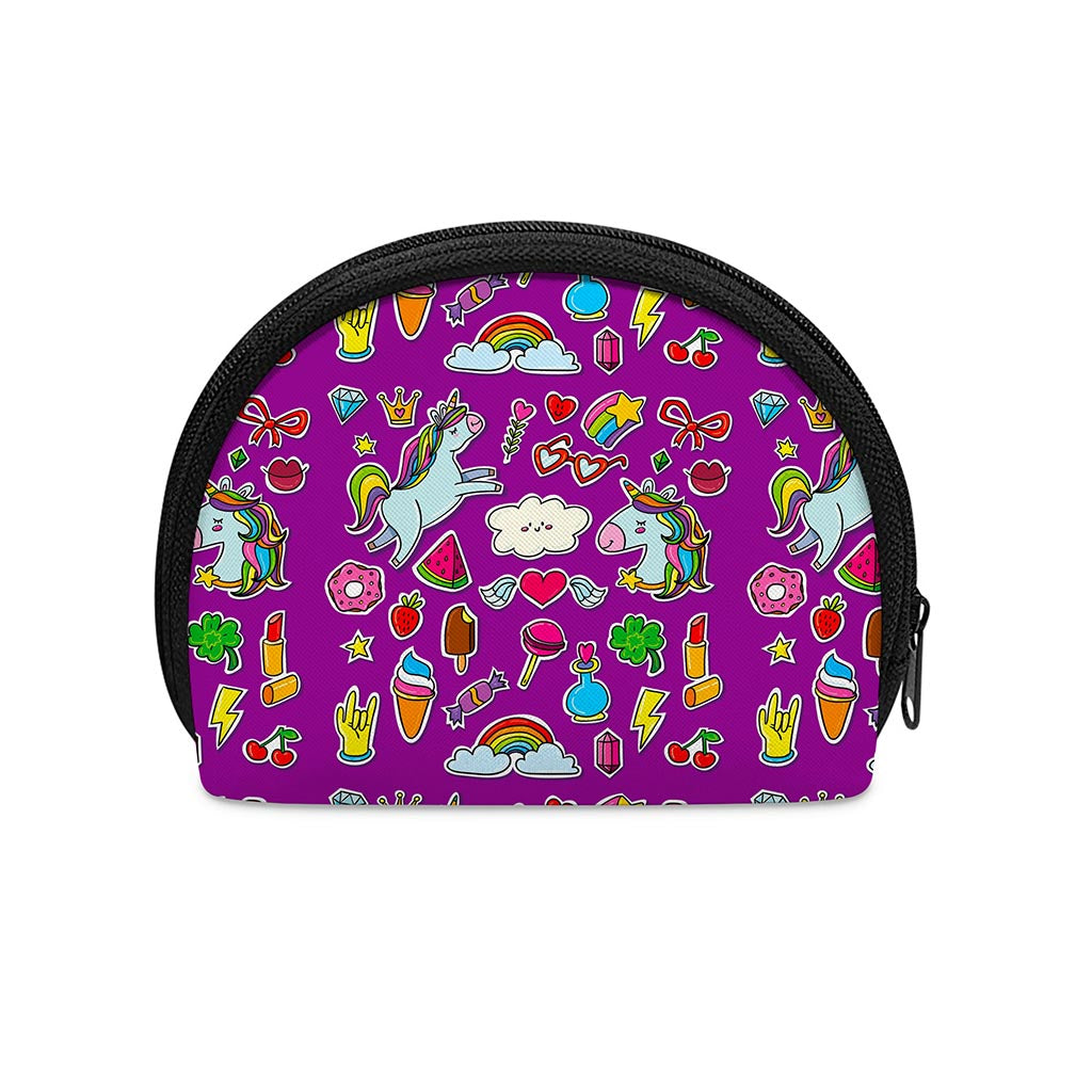 Purple Girly Unicorn Pattern Print Coin Purse