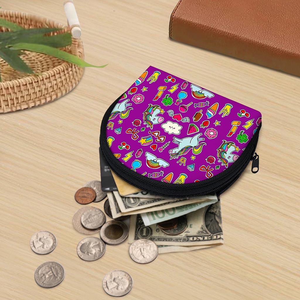 Purple Girly Unicorn Pattern Print Coin Purse