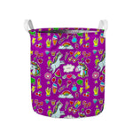 Purple Girly Unicorn Pattern Print Collapsible Laundry Basket