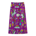 Purple Girly Unicorn Pattern Print Cotton Front Slit Maxi Skirt