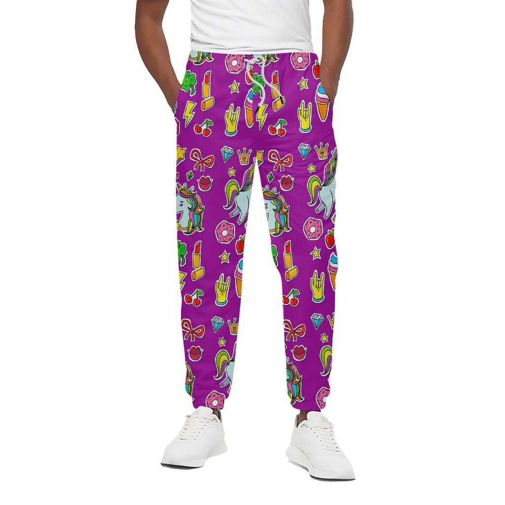 Purple Girly Unicorn Pattern Print Cotton Pants