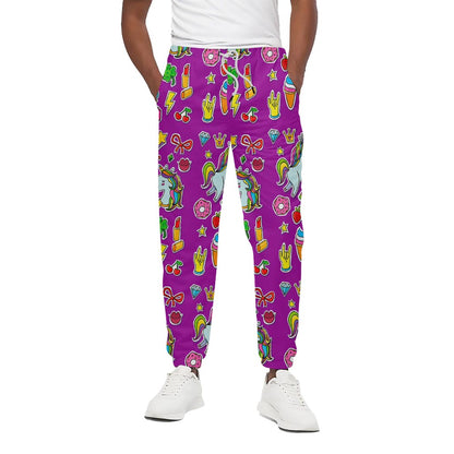 Purple Girly Unicorn Pattern Print Cotton Pants