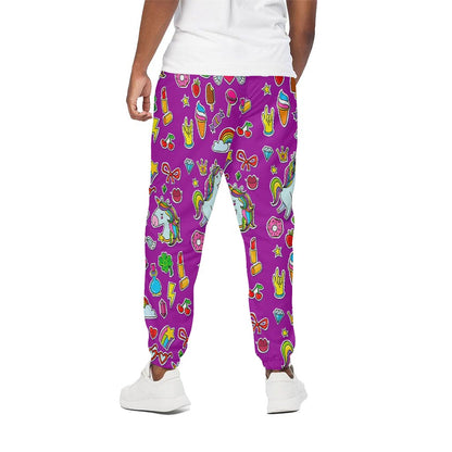 Purple Girly Unicorn Pattern Print Cotton Pants