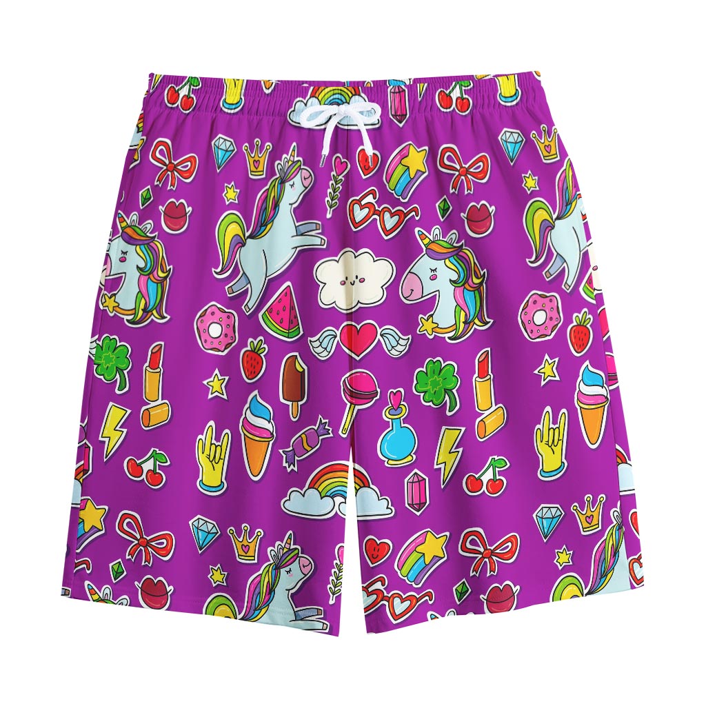 Purple Girly Unicorn Pattern Print Cotton Shorts