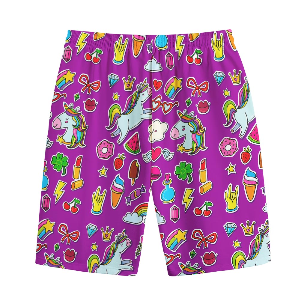 Purple Girly Unicorn Pattern Print Cotton Shorts