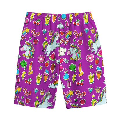 Purple Girly Unicorn Pattern Print Cotton Shorts