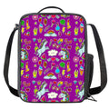 Purple Girly Unicorn Pattern Print Crossbody Lunch Bag