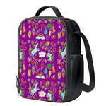 Purple Girly Unicorn Pattern Print Crossbody Lunch Bag