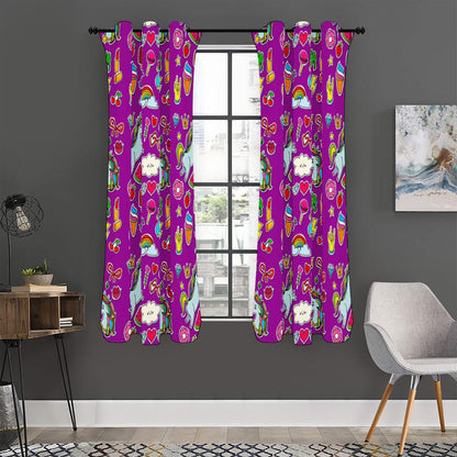 Purple Girly Unicorn Pattern Print Curtain