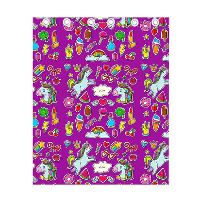 Purple Girly Unicorn Pattern Print Curtain