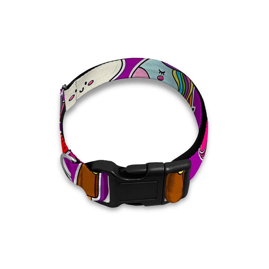 Purple Girly Unicorn Pattern Print Dog Collar