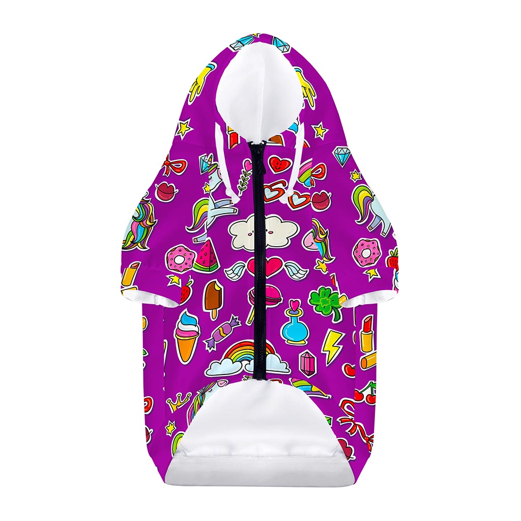Purple Girly Unicorn Pattern Print Dog Zip Up Hoodie