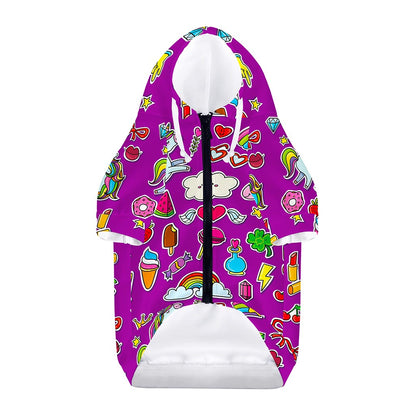 Purple Girly Unicorn Pattern Print Dog Zip Up Hoodie
