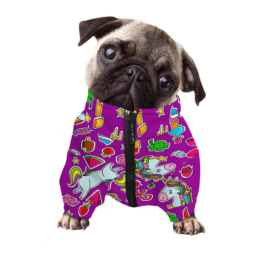 Purple Girly Unicorn Pattern Print Dog Zip Up Jacket
