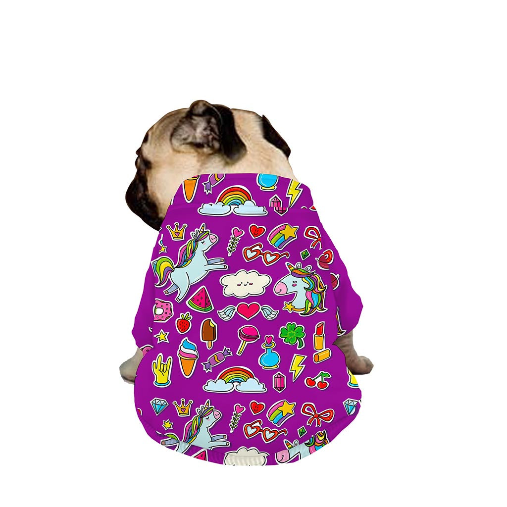 Purple Girly Unicorn Pattern Print Dog Zip Up Jacket