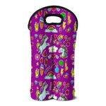 Purple Girly Unicorn Pattern Print Double Neoprene Wine Tote