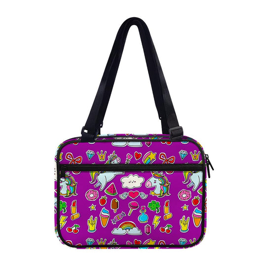 Purple Girly Unicorn Pattern Print Double Strap Bible Bag