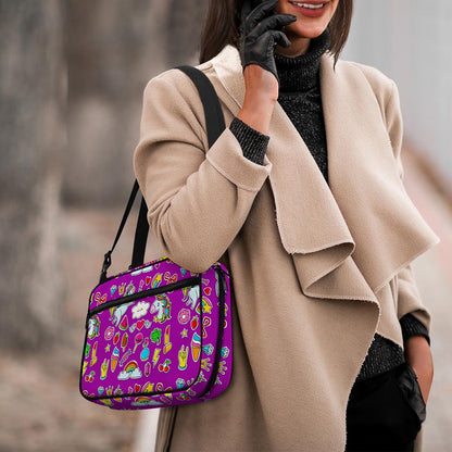 Purple Girly Unicorn Pattern Print Double Strap Bible Bag