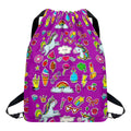 Purple Girly Unicorn Pattern Print Drawstring Backpack