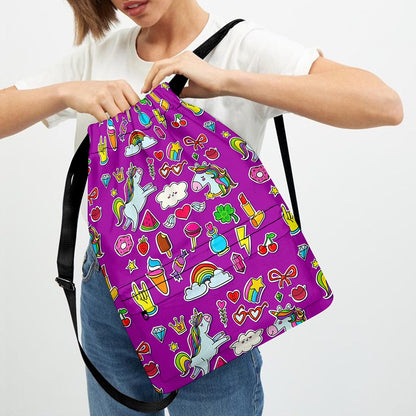 Purple Girly Unicorn Pattern Print Drawstring Backpack