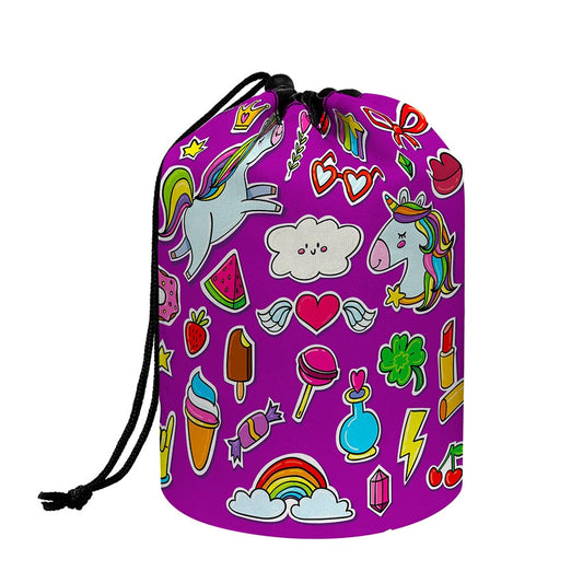 Purple Girly Unicorn Pattern Print Drawstring Makeup Bag