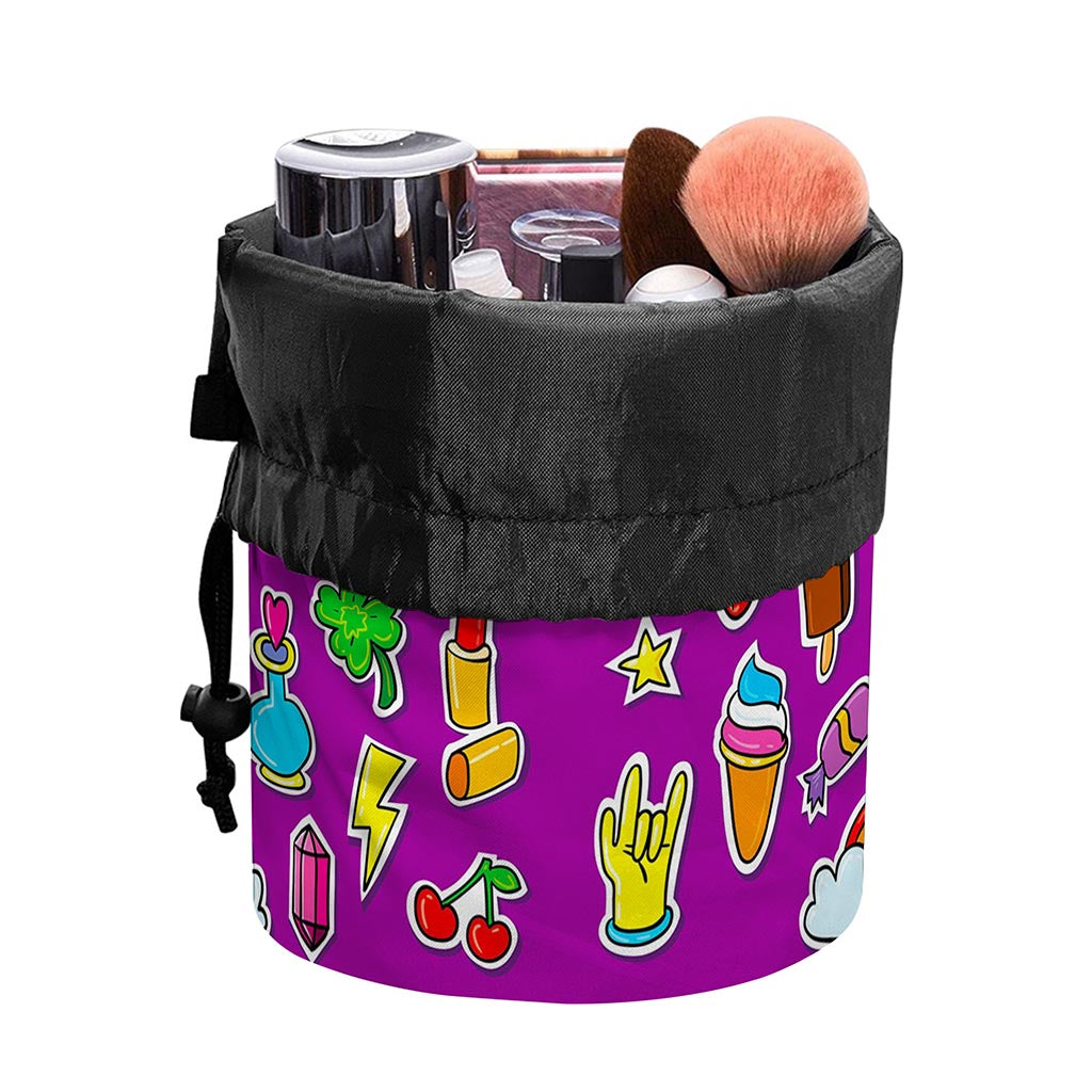 Purple Girly Unicorn Pattern Print Drawstring Makeup Bag
