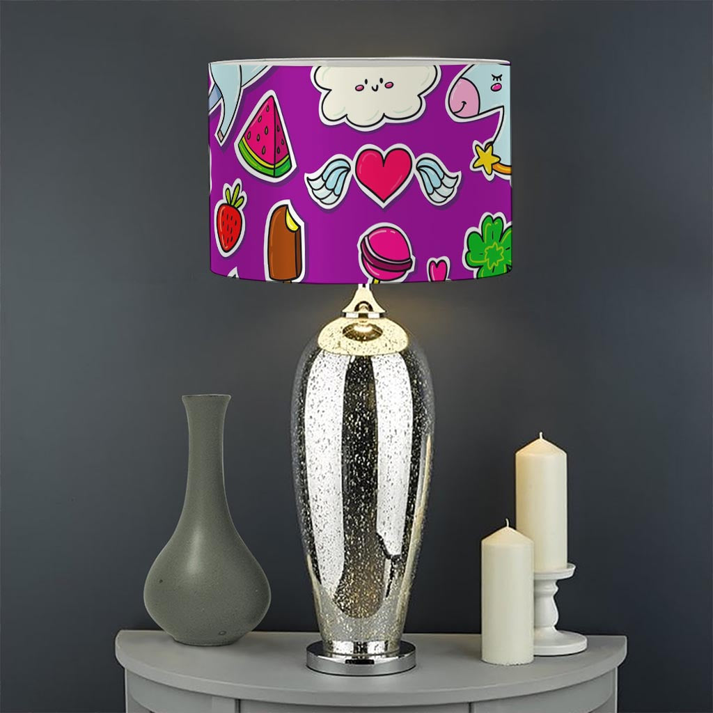 Purple Girly Unicorn Pattern Print Drum Lamp Shade