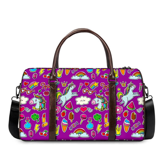 Purple Girly Unicorn Pattern Print Duffle Bag
