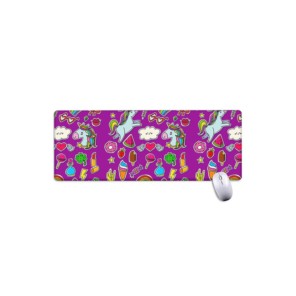 Purple Girly Unicorn Pattern Print Extended Mouse Pad
