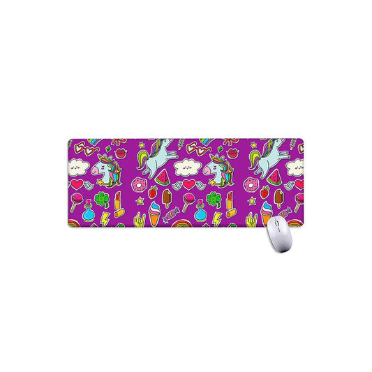 Purple Girly Unicorn Pattern Print Extended Mouse Pad