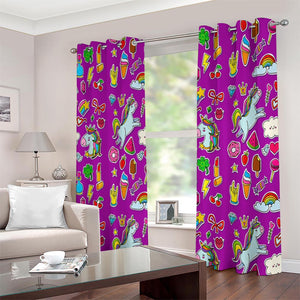 Purple Girly Unicorn Pattern Print Extra Wide Grommet Curtains