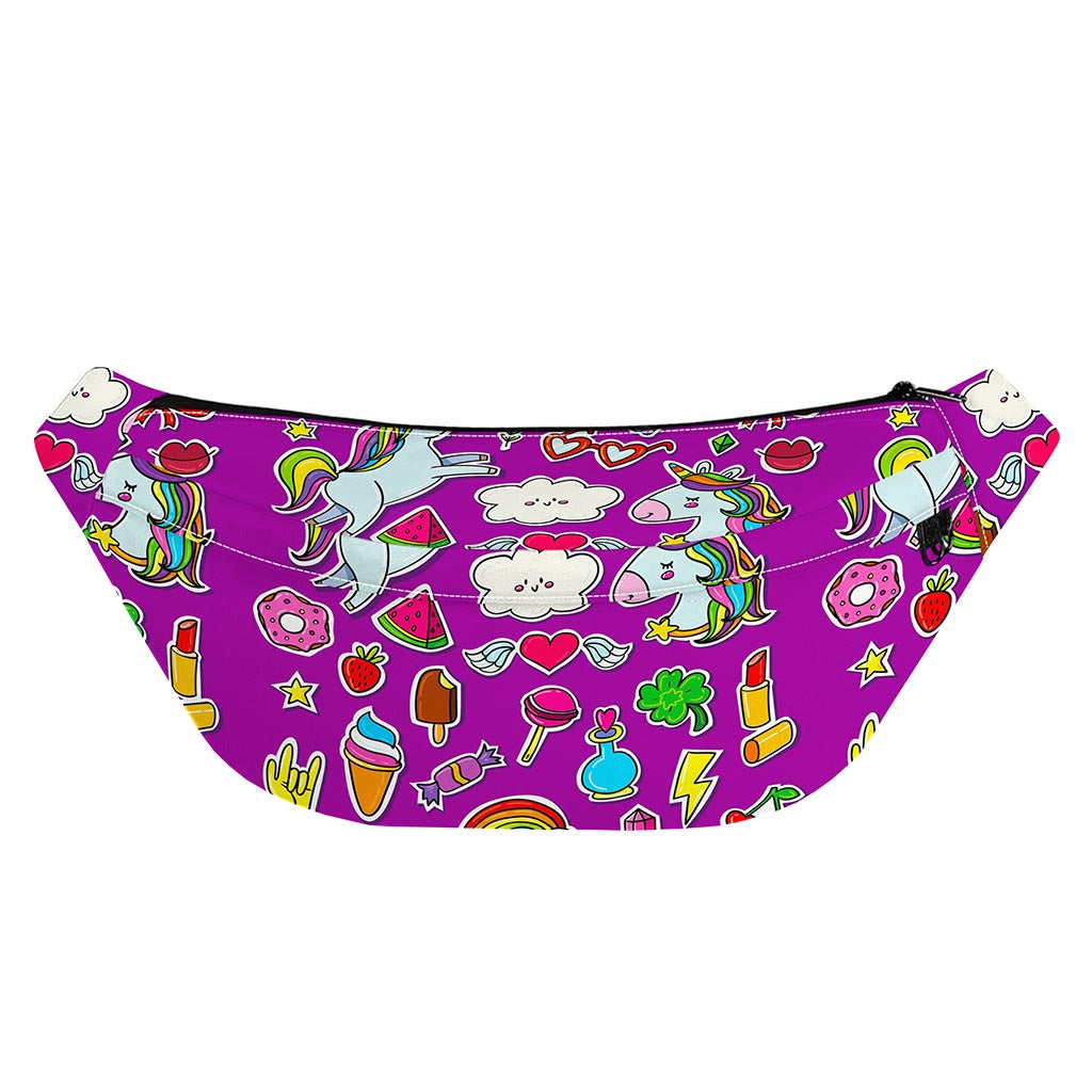 Purple Girly Unicorn Pattern Print Fanny Pack
