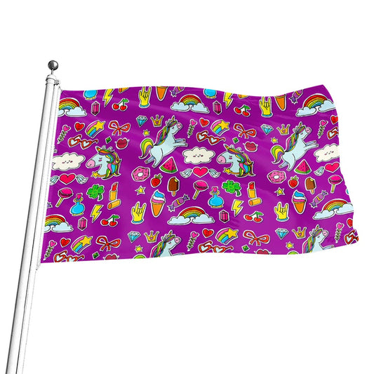 Purple Girly Unicorn Pattern Print Flag