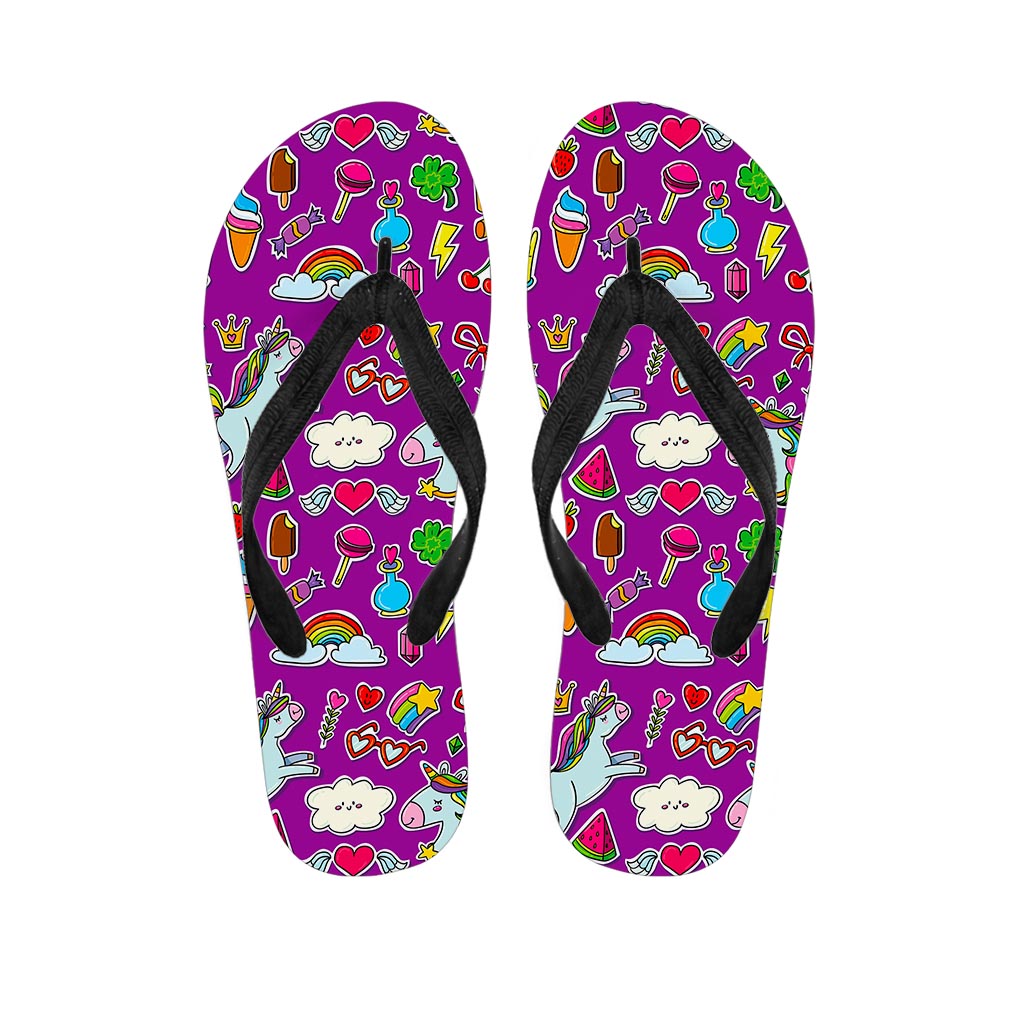 Purple Girly Unicorn Pattern Print Flip Flops