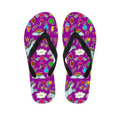Purple Girly Unicorn Pattern Print Flip Flops