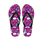Purple Girly Unicorn Pattern Print Flip Flops
