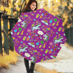 Purple Girly Unicorn Pattern Print Foldable Umbrella