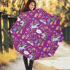 Purple Girly Unicorn Pattern Print Foldable Umbrella