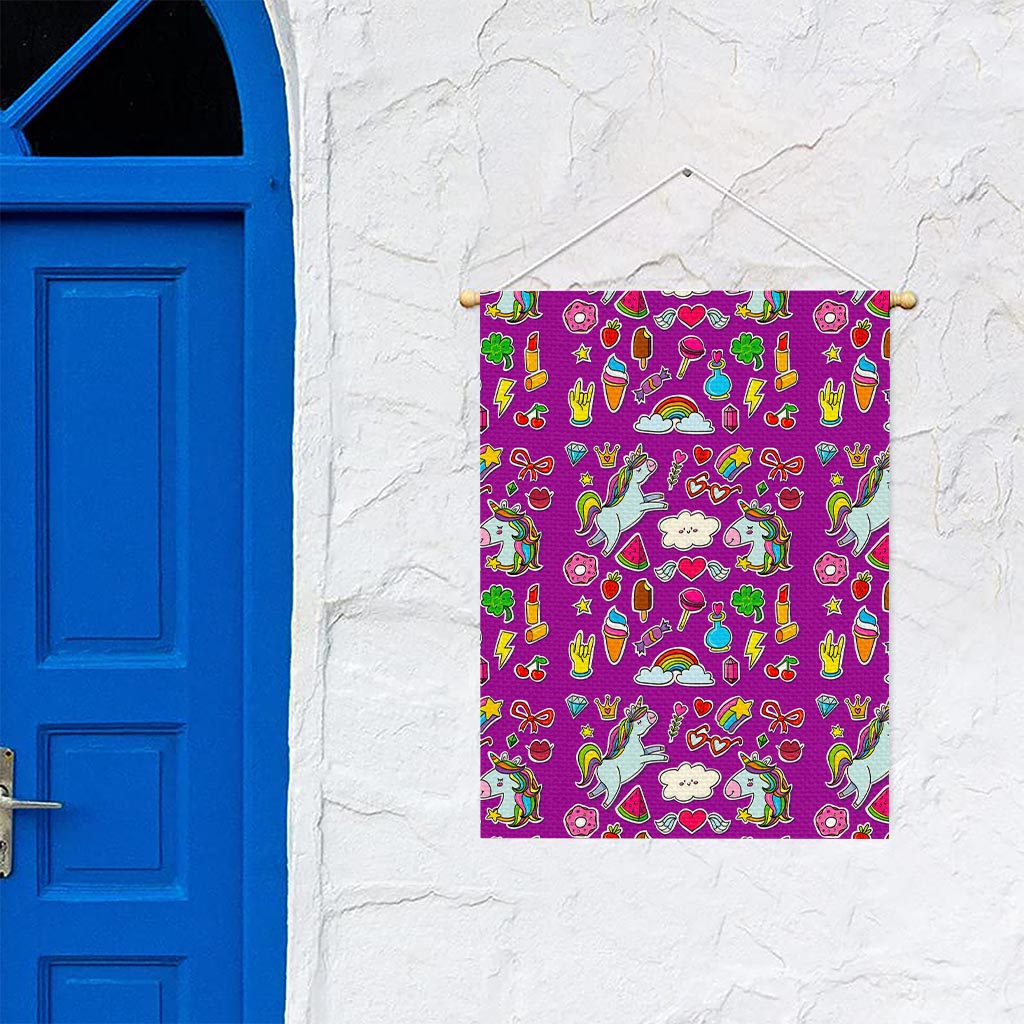 Purple Girly Unicorn Pattern Print Garden Flag